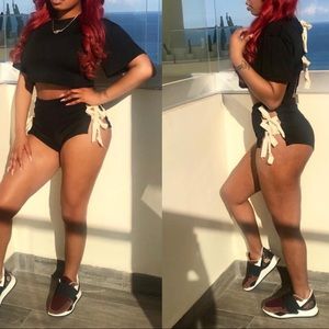 Two piece tie up skirt set .